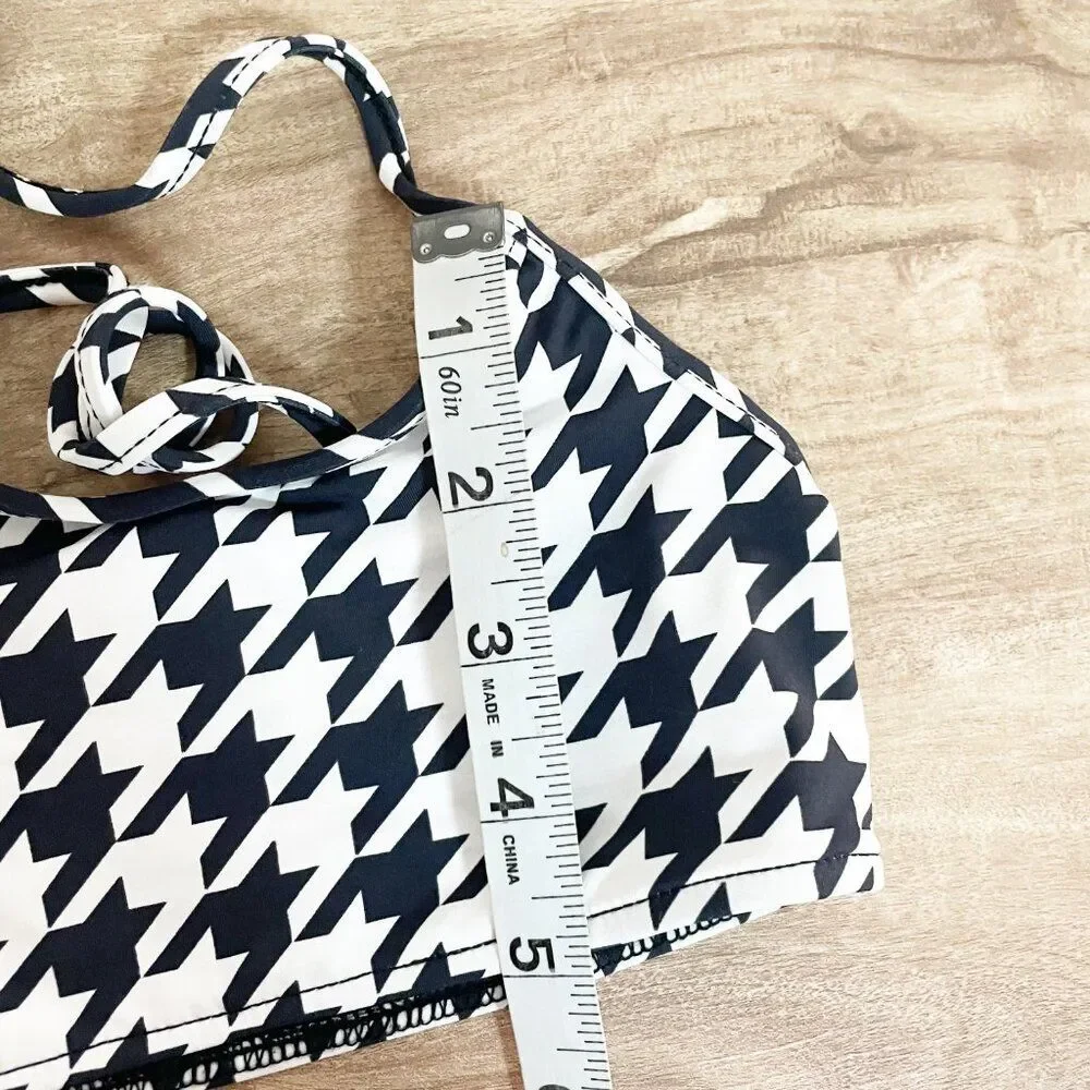 Frankie’s Bikinis Houndstooth Strappy Bikini Top Baddie Y2K Sporty Swim M